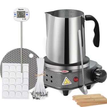 Imagem de BBAXI Kit de fabricação de velas com placa quente, derretidor de cera para fabricação de velas, kit de fabricação de velas para iniciantes com panela de derretimento, incluindo pote de vela, fogão