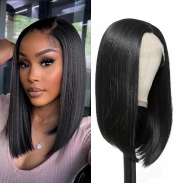 Imagem de Peruca frontal de renda HD 13 x 4 cabelo humano pré-arrancado Bob peruca de cabelo humano densidade 200 perucas de cabelo humano liso peruca frontal de renda pré-arrancada com cabelo de bebê 40,6 cm