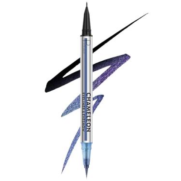 Imagem de Delineador líquido impermeável preto e multicromático, caneta delineadora de olhos para ficar o dia todo com pontas precisas para mulheres, à prova de manchas e resistente a transferências, vegana e