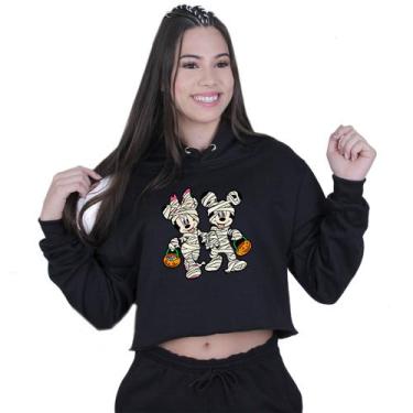 Imagem de Cropped Moletom Feminino Mickey Minnie Halloween - Lafre, Preto, M
