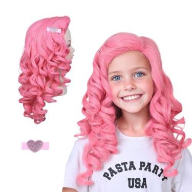 Imagem de Peruca de cosplay FantaLook longa rosa encaracolada com grampo de Hall