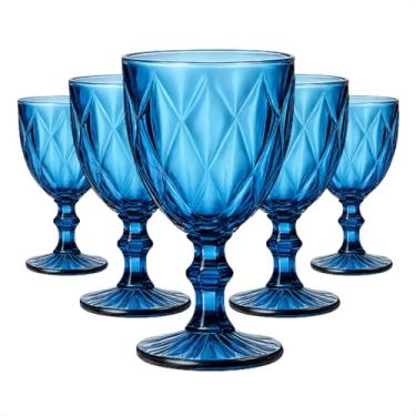 Imagem de Conjunto De 6 Taças Vidro Diamante 340ml Coloridas Elegante Kit Bico De Jaca Abacaxi Vinho Suco (Azul)