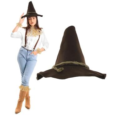 Imagem de Nicky Bigs Novelties Chapéu de espantalho de feltro adulto de luxo - Chapéu de fantasia de bruxa caipira da Oktoberfest, marrom, tamanho único