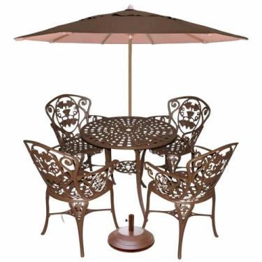Imagem de Conjunto De Mesa Jardim E Piscina 4 Cadeira Aluminio Fundido Marrom - 