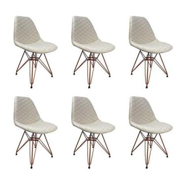 Imagem de Kit 6 Cadeiras Jantar Estofadas Nude Eiffel Eames Base Cobre - Cor: Nu