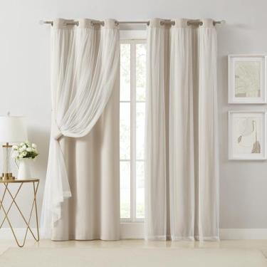 Imagem de Cortinas Bujasso Beige 90% Blackout com sobreposição transparente 210x