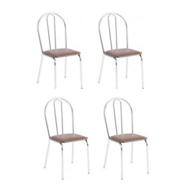 Imagem de Conjunto 4 Cadeiras Lena Cromada Resistente Sintético Marrom - GAT MAG