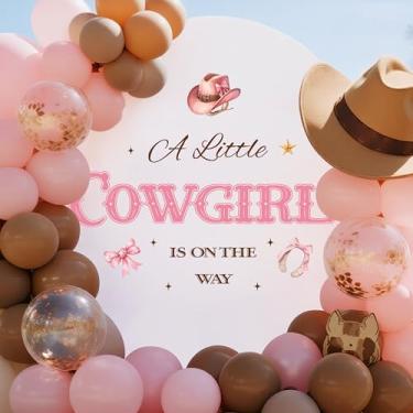 Imagem de KEWUFD Decalque de parede A Little Cowgirl is on The Way, vaqueira, chá de bebê, balão, arco, decoração, sinal de revelação de gênero, para festa, rosa