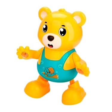 Imagem de Urso de Brinquedo Musical Dançante com Luzes, 24 cm, Amarelo e Verde, Funciona com 3 Pilhas AA