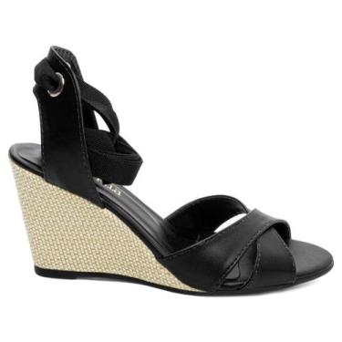 Imagem de Sandália Plataforma Anabela Salto Médio Alto Cunha 7 cm Preto - Torric