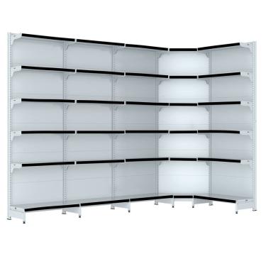 Imagem de Gondola Parede 202 Fit Farmacia Ate 4 M Bco 1 Canto Pe Preto