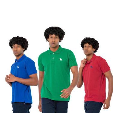 Imagem de Kit 3 Camisas Polo Masculina Camiseta Oficial Da Estilo Rei, Vermelho,