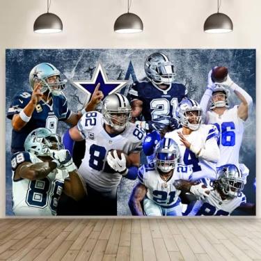 Imagem de Decorações de festa de aniversário Cowboys, faixa de fundo com tema de feliz aniversário de 1,5 x 0,9 m, para decoração de festa de futebol, ambientes internos e externos.