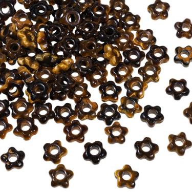 Imagem de TUMBEELLUWA 10 contas em forma de flor de cristal natural para fabricação de joias de 5 mm, pedra olho de tigre marrom contas grandes para artesanato tranças de cabelo de macramê