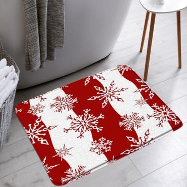 Imagem de YSATNSFT Tapete de banho de floco de neve de Natal vermelho branco floco de neve inverno férias banheiro banheira tapetes de chão capacho decoração de vaso sanitário, 45,7 x 76,2 cm
