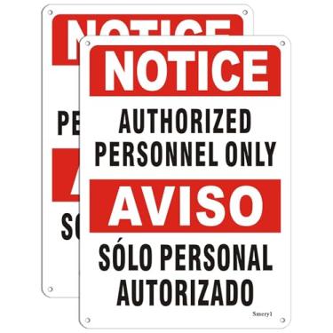 Imagem de Smeryl Aviso pessoal autorizado apenas placas bilíngues 25,4 cm x 17,8 cm placas apenas para funcionários, placa de área restrita autorizada apenas, alumínio, à prova de intempéries, fácil de instalar