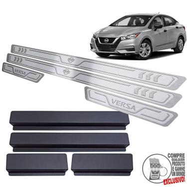 Imagem de Soleira Aço Inox Nissan Versa 2021 Prata Alto Relevo
