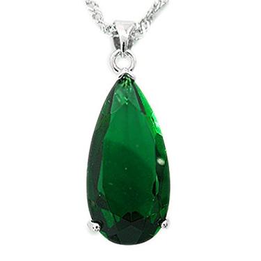 Imagem de RIZILIA Pingente com corrente de 45,72 cm e zircônia cúbica longa com corte de pera | oito cores disponíveis em ouro branco, simples, moderno e elegante, Medium, Latão, Esmeralda sintética