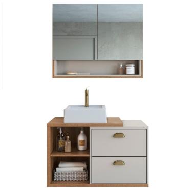 Imagem de Gabinete Espelheira e Cuba Branca 80 cm CJ8240 Mell Arenas FAEM