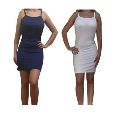 Imagem de Kit c/2 Vestidos Alcinha Canelado - Empório J, Marinho, Branco, Único