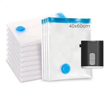 Imagem de Bomba Infladora e de Sucção com Lanterna Portátil Cor Preto + Kit de Sacos a Vácuo 40x60cm para Roupas Mochilas e Viagens (5)