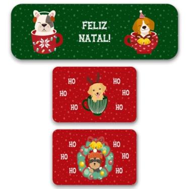 Imagem de Tapete de Cozinha Kit 3 peças Passadeira 95 X 34 cm, e dois tapetes 34 X 60 cm (Pets Natalinos Verde e Vermelho)