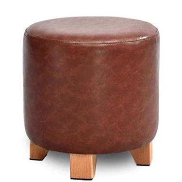 Imagem de FTOQWZXV Banqueta dobrável para apoio para os pés, banco redondo, estofado de madeira, assento acolchoado para casa, sala de estar, quarto (marrom pequeno)