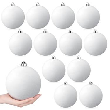 Imagem de Poen Enfeite de árvore de Natal com glitter de 15 cm, decorações de bolas de Natal extragrandes com laço para pendurar para decorações de feriados, guirlanda de festa de festival, decoração de casa