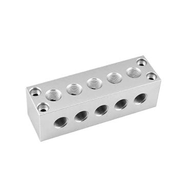 Imagem de Liga de alumínio 2-12 unidirecional 45x45mm 3/20.3 cm orifício de cotovelo placa de confluencer independente bloco principal encaixe pneumático de ar (5 vias 45x45mm G3l8)