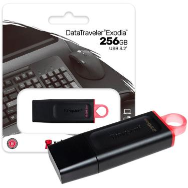 Imagem de Pen Drive Kingston DataTraveler Exodia 256GB USB 3.2 Gen1, com Tampa Protetora, Preto - DTX/256GB