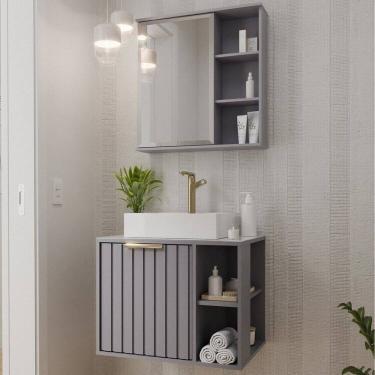 Imagem de Gabinete Suspenso Banheiro Noruega 60cm com Cuba e Espelheira Treviso Platina