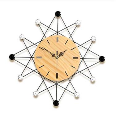 Imagem de Relógio de parede sala de estar personalidade elegante geométrico mudo relógio de parede mostrador de madeira algarismos arábicos e algarismos romanos relógio de parede moderno relógio decorativo