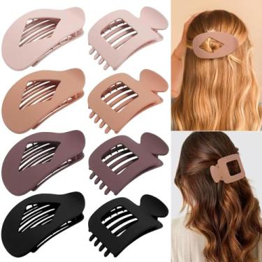 Imagem de 8 peças de grampos de cabelo planos para mulheres simples bico de pato grampos de cabelo 2 estilos fosco grande grampo de garra para cabelo fino e grosso