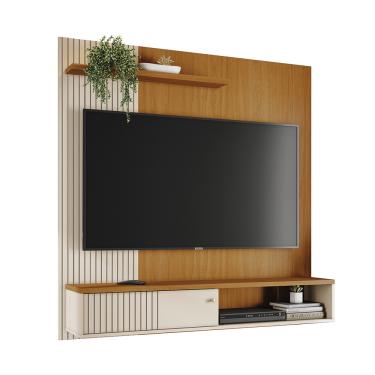 Imagem de Painel TV 65 Pol 161cm Bancada Suspensa para Sala Dorema Cinamomo/Off White M20 - D'Rossi
