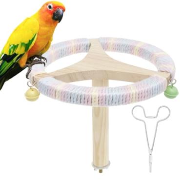 Imagem de Suporte de madeira de poleiro de papagaio versátil acessórios de gaiola de pássaros sólidos rotativos fáceis de instalar poleiro de pássaro de mesa adequado para papagaios médios (cor 1-estilo 2)