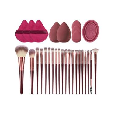 Imagem de Kit de ferramentas de maquiagem com 29 peças, conjunto de pincéis de maquiagem e esponjas de maquiagem para líquido, creme e pó - polido, mistura e pincel facial (bordô)
