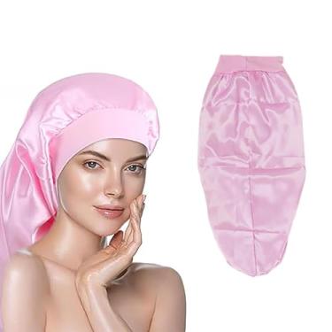Imagem de Touca de dormir de cetim para mulheres, capota extra grande para tranças e cabelos encaracolados, touca noturna de seda para proteção do cabelo