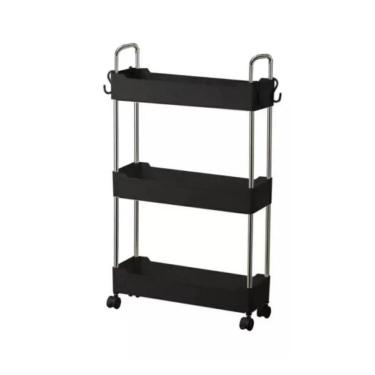 Imagem de Carrinho Organizador Preto Multiuso 3 Prateleira Com Rodinha
