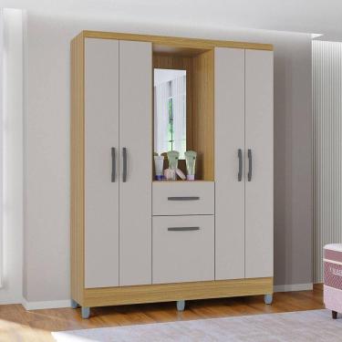 Imagem de Guarda Roupa Casal Com 5 Portas 1 Gaveta Atlas Poquema Damasco-off White