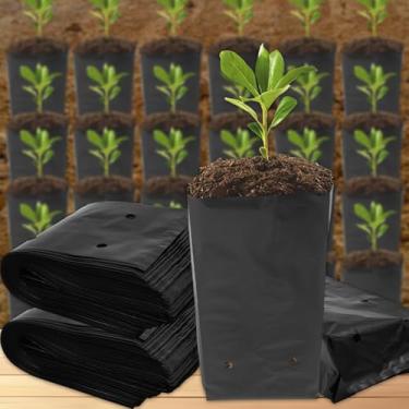 Imagem de 10 peças de sacos de cultivo de plantas de jardim preto PE com furos respiráveis para jardinagem doméstica recipientes de plantas de mudas de árvores frutíferas