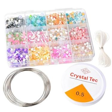 Imagem de 1000 contas de cristal para fabricação de joias, em caixa organizadora, contas coloridas de arco-íris, 2 rolos de linha e 5 anéis de ferro para pulseira da amizade, colar, brinco, decoração de joias