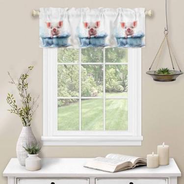 Imagem de Cortina de sanefa aquarelas linda cortina de cozinha para janela azul banheira haste bolso sanefa cozinha tratamento de janela para quarto sala de estar 137 x 45 cm