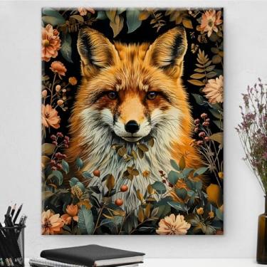 Imagem de Arte de parede botânica de raposa vermelha vintage emoldurada - Decoração de parede com flores escuras Academia para sala de estar quarto casa 20 x 25 cm
