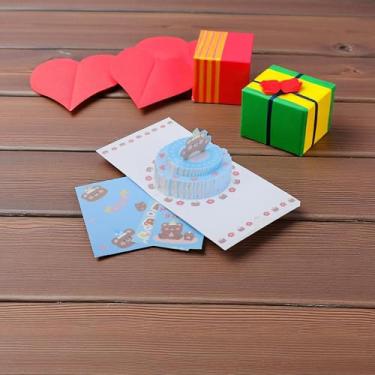 Imagem de 1 pç cartão de felicitações 3D cartola urso papel azul 15,6 x 15,4 x 1 cm