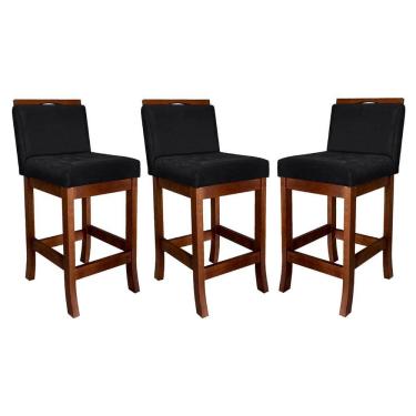 Imagem de Kit 3 Banquetas Turim Assento 60 Cm Madeira Castanho Suede