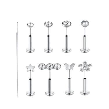 Imagem de Brinco de cartilagem de ouro prateado para mulheres, brincos sem fio, tragus, concha, 6 mm, hipoalergênico, pilhas, cartilagem, hélice, joias, 16 g, 20 g, 18 g, brincos de segundo furo plano para