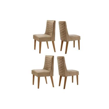 Imagem de Cadeira Sala De Jantar Dafne Kit 4 Un Madeira Capuccino-linho Bege Turim - Rufato