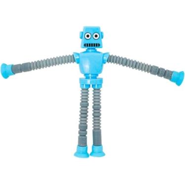 Imagem de Robô Pop It Estica e Puxa com Luz Colorida – Brinquedo Sensorial Divertido com Ventosas | Estimula Criatividade, Coordenação e Alívio do Estresse Infantil (Azul)