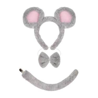 Imagem de simhoa Tiara com orelhas de rato, gravata borboleta e orelhas de rato para brincadeiras de faz de conta, carnaval e Halloween, Cinza