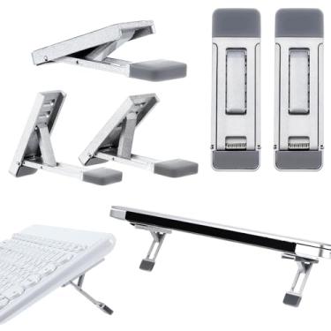 Imagem de XLIUAX Suporte de teclado portátil para mesa, 2 peças, mini suporte dobrável para laptop, três ângulos de inclinação, ajustável, autoadesivo, invisível, para a maioria dos teclados (prata)